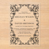 Rustic Elegant Ornamental Black Gold Wedding Acryl Uitnodigingen (Voorkant)