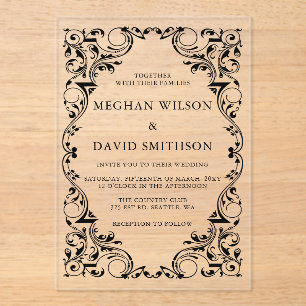 Rustic Elegant Ornamental Black Gold Wedding Acryl Uitnodigingen