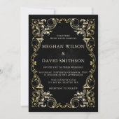 Rustic Elegant Ornamental Black Gold Wedding Kaart (Voorkant)