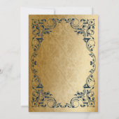 Rustic Elegant Ornamental Blue Gold Wedding Kaart (Achterkant)