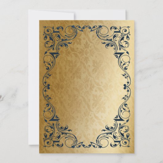 Rustic Elegant Ornamental Blue Gold Wedding Kaart (Achterkant)