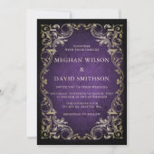 Rustic Elegant Ornamental Paars Gold Wedding Kaart (Voorkant)