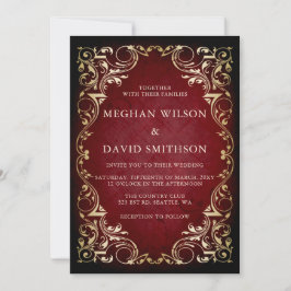 Rustic Elegant Ornamental Red Wedding Kaart