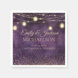 Rustic Elegant Paars Gold String Lights Wedding Servet