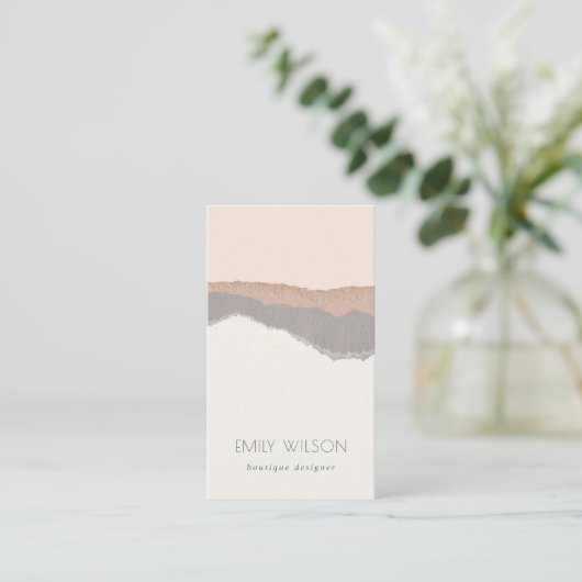 Rustic Elegant Pastel Blush Kraft Mountain Waves Visitekaartje (Staand voorkant)