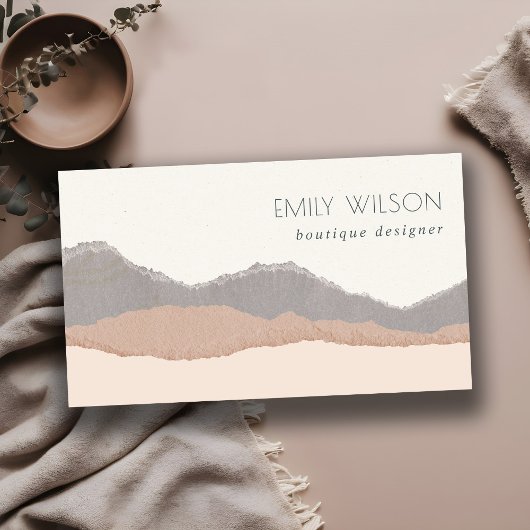 Rustic Elegant Pastel Blush Kraft Mountain Waves Visitekaartje