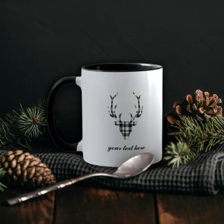 Rustic Elegant Personalized Plaid Deer Mug Cup Mok