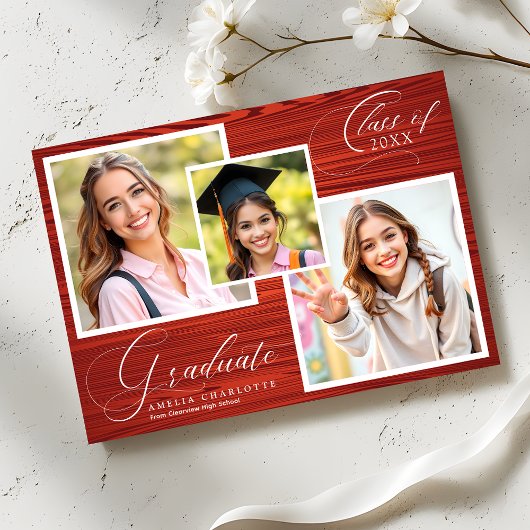 Rustic Elegant Photo Collage Graduation Aankondiging