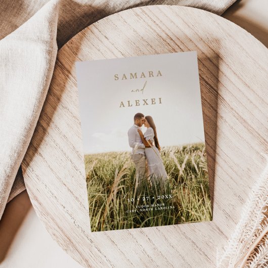 Rustic Elegant Photo Script Wedding Invitation Kaart