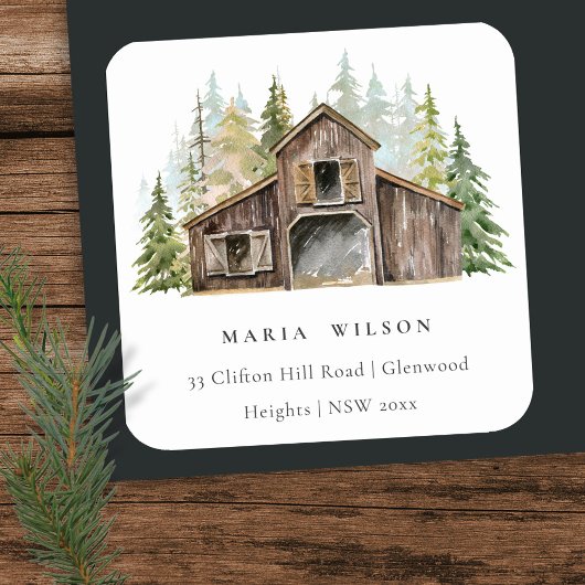 Rustic Elegant Pine Bossen Forest Barnyard Adres Vierkante Sticker