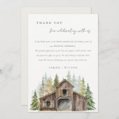 Rustic Elegant Pine Bossen Forest Barnyard Wedding Bedankkaart (Voorkant / Achterkant)