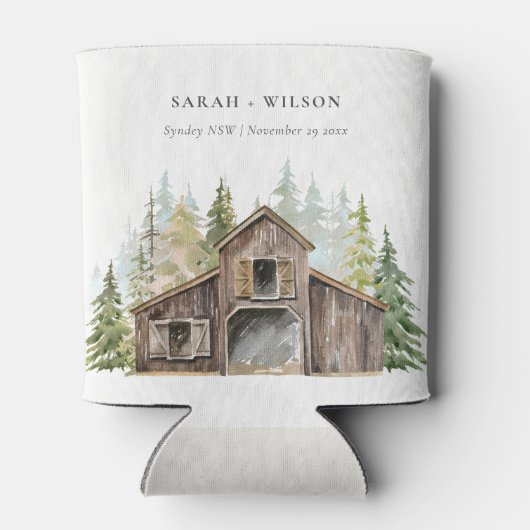 Rustic Elegant Pine Bossen Forest Barnyard Wedding Blikjeskoeler (Achterkant)