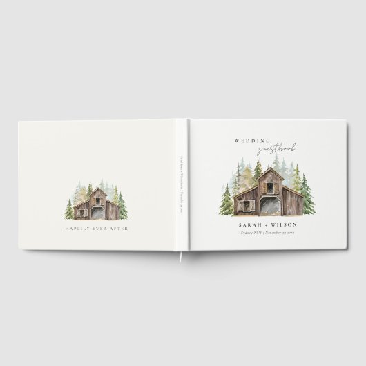 Rustic Elegant Pine Bossen Forest Barnyard Wedding Gastenboek (Volledig)