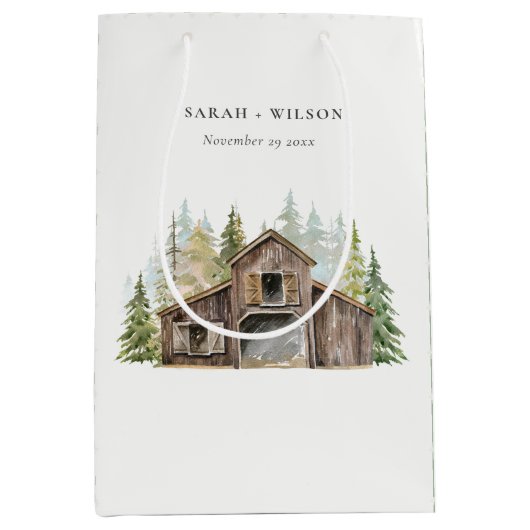 Rustic Elegant Pine Bossen Forest Barnyard Wedding Medium Cadeauzakje (Voorkant)