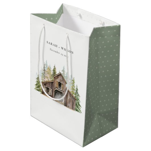 Rustic Elegant Pine Bossen Forest Barnyard Wedding Medium Cadeauzakje (Achterkant Gekanteld)