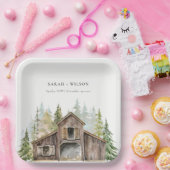 Rustic Elegant Pine Bossen Forest Barnyard Wedding Papieren Bordje (Feest)