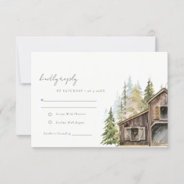 Rustic Elegant Pine Bossen Forest Barnyard Wedding RSVP Kaartje