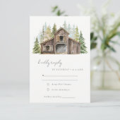 Rustic Elegant Pine Bossen Forest Barnyard Wedding RSVP Kaartje (Staand voorkant)