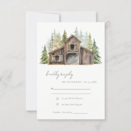 Rustic Elegant Pine Bossen Forest Barnyard Wedding RSVP Kaartje