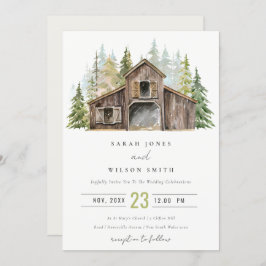 Rustic Elegant Pine Forest Barnyard Wedding Invite Bedankkaart
