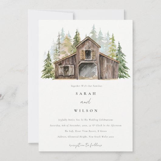 Rustic Elegant Pine Forest Barnyard Wedding Invite Bedankkaart (Voorkant)