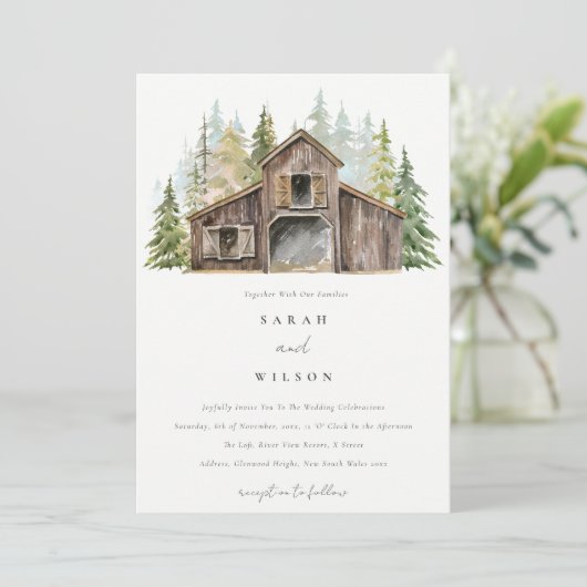 Rustic Elegant Pine Forest Barnyard Wedding Invite Bedankkaart (Staand voorkant)