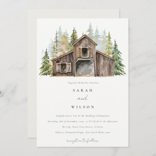 Rustic Elegant Pine Forest Barnyard Wedding Invite Bedankkaart (Voorkant / Achterkant)