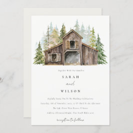 Rustic Elegant Pine Forest Barnyard Wedding Invite Bedankkaart