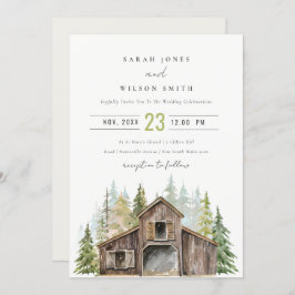 Rustic Elegant Pine Forest Barnyard Wedding Invite Bedankkaart
