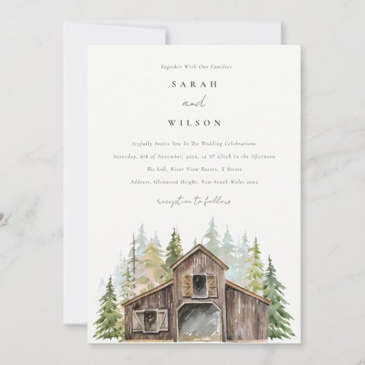 Rustic Elegant Pine Forest Barnyard Wedding Invite Bedankkaart (Voorkant)