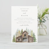 Rustic Elegant Pine Forest Barnyard Wedding Invite Bedankkaart (Staand voorkant)
