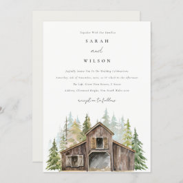 Rustic Elegant Pine Forest Barnyard Wedding Invite Bedankkaart