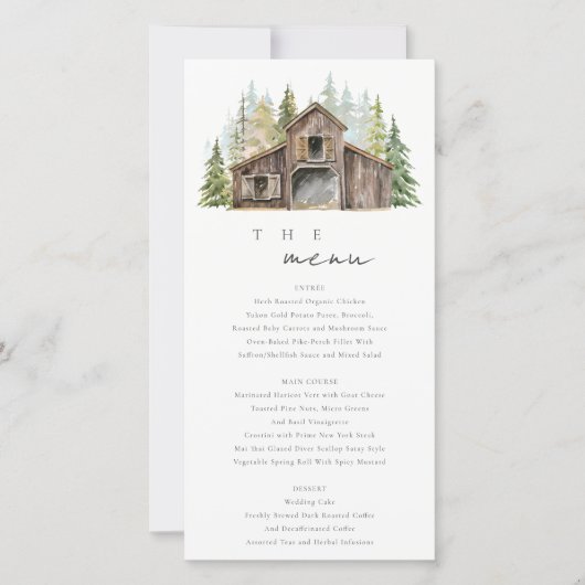 Rustic Elegant Pine Forest Barnyard Wedding Menu (Voorkant)