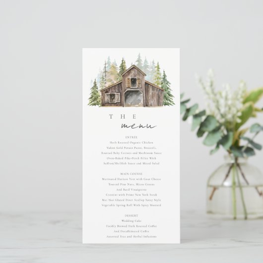 Rustic Elegant Pine Forest Barnyard Wedding Menu (Staand voorkant)