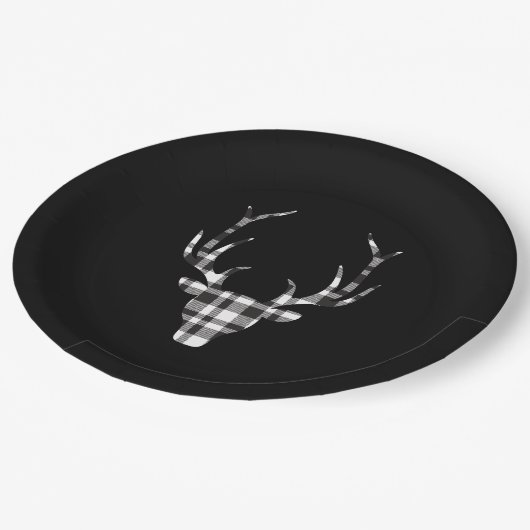 Rustic Elegant Plaid Deer Christmas Paper Plates Papieren Bordje (Gekanteld)