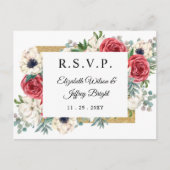 Rustic Elegant Red en Gold Floral Wedding RSVP Uitnodiging Briefkaart (Voorkant)