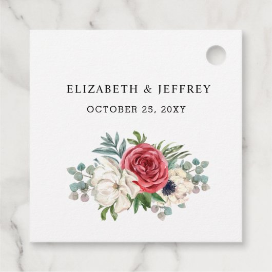 Rustic Elegant Red en Gold Floral White Wedding Bedankjes Labels (Achterkant)