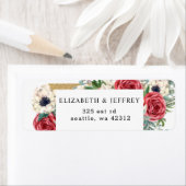 Rustic Elegant Red en Gold Floral White Wedding Etiket (Insitu)