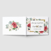 Rustic Elegant Red en Gold Floral White Wedding Gastenboek (Volledig)