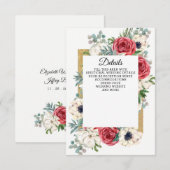Rustic Elegant Red en Gold Floral White Wedding Informatiekaartje (Voorkant / Achterkant)