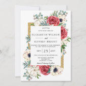 Rustic Elegant Red en Gold Floral White Wedding Kaart (Voorkant)