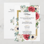 Rustic Elegant Red en Gold Floral White Wedding Menu (Voorkant / Achterkant)