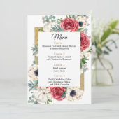 Rustic Elegant Red en Gold Floral White Wedding Menu (Staand voorkant)