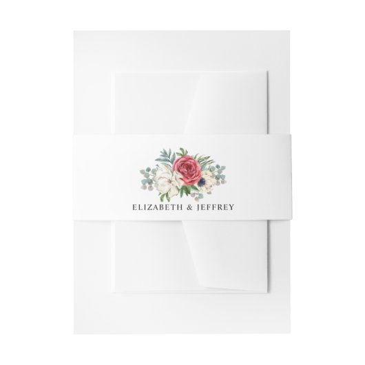 Rustic Elegant Red Floral White Wedding Uitnodigingen Wikkel (Voorkant Voorbeeld)