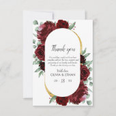 Rustic Elegant Red Rose Floral Gold White Wedding Bedankkaart (Voorkant)