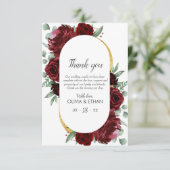 Rustic Elegant Red Rose Floral Gold White Wedding Bedankkaart (Staand voorkant)