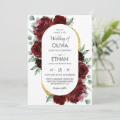 Rustic Elegant Red Rose Floral Gold White Wedding Kaart (Staand voorkant)