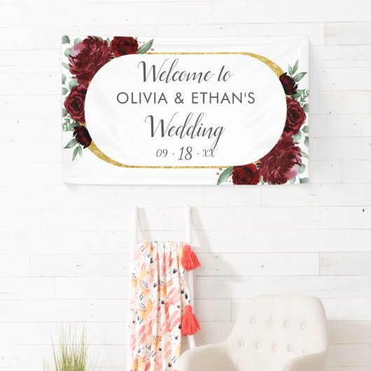 Rustic Elegant Red Rose Floral Gold White Wedding Spandoek (Insitu)