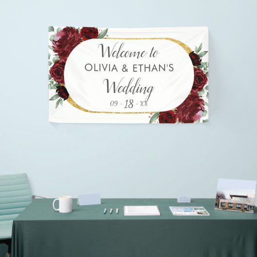 Rustic Elegant Red Rose Floral Gold White Wedding Spandoek (Beurs)