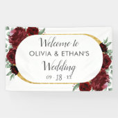 Rustic Elegant Red Rose Floral Gold White Wedding Spandoek (Horizontaal)